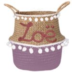 Panier blanc à pompons avec nom – Image 6