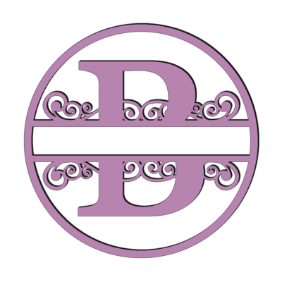 Houten ring met sier naam en hoofdletter B roze