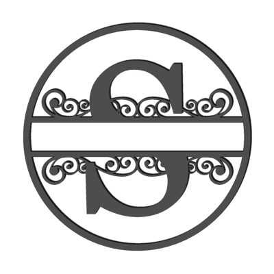 Houten ring met sier naam en hoofdletter S antraciet