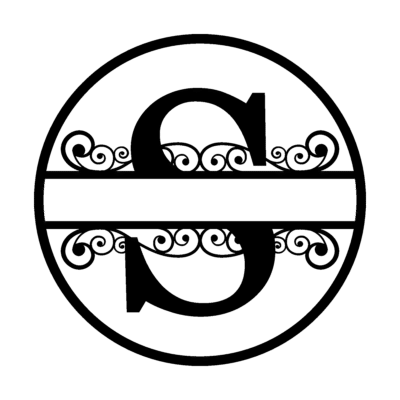 Houten ring met sier naam en hoofdletter S zwart