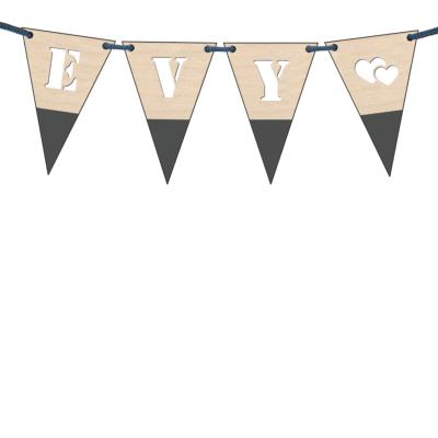 Houten vlaggetjes met naamsticker gratis koord antraciet