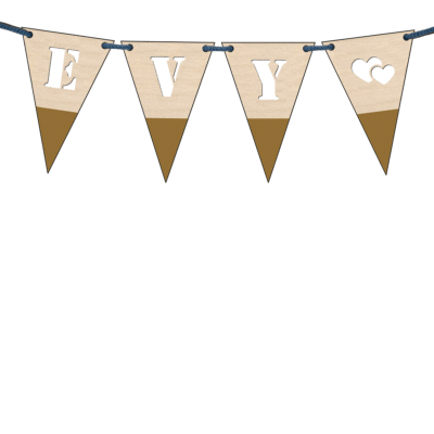 Houten vlaggetjes met naamsticker gratis koord goud