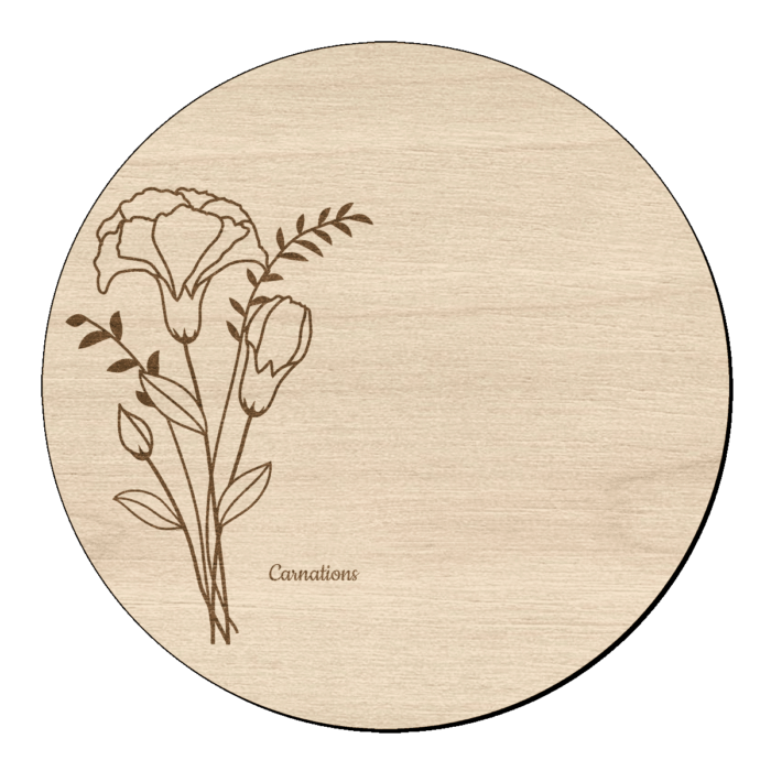 Houten bloem cirkel anjers met naam