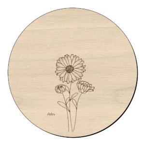 Houten bloem cirkel met aster klein en naam
