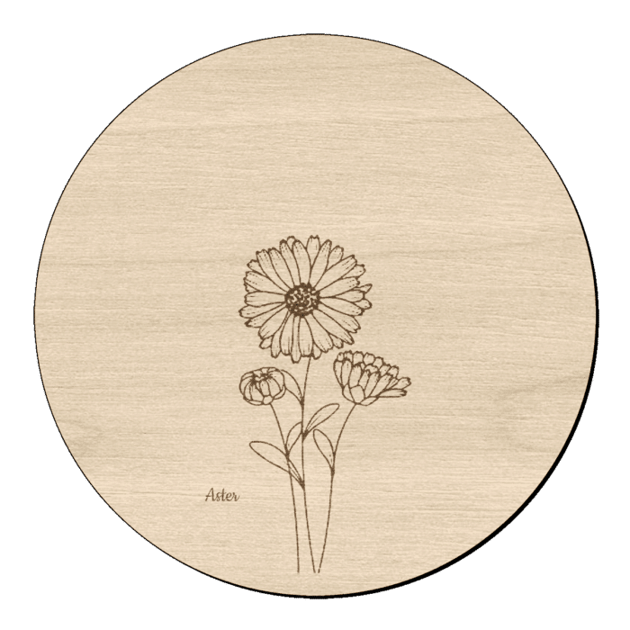 Houten bloem cirkel met aster klein en naam