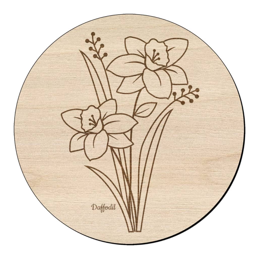 Houten bloem cirkel met gele narcis