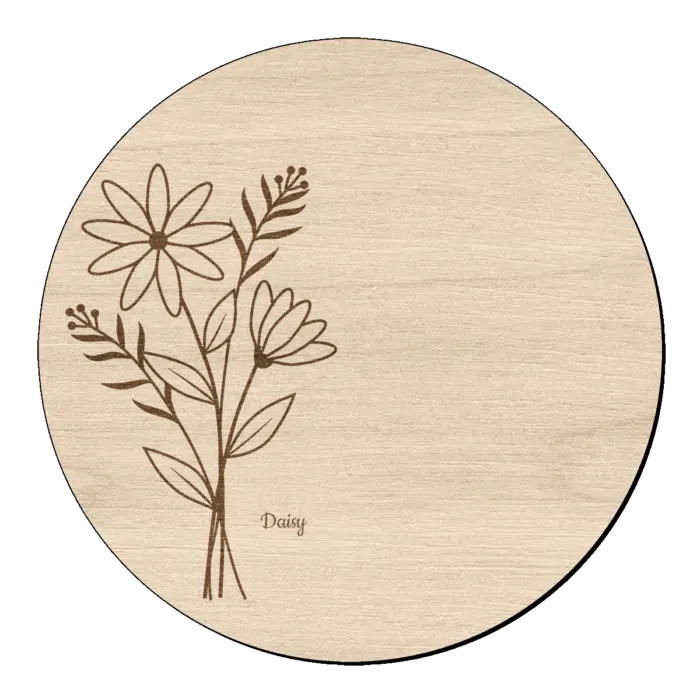 Houten bloem cirkel met madeliefje en naam