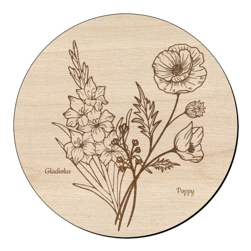 Houten bloem cirkel met gladiool en papaver