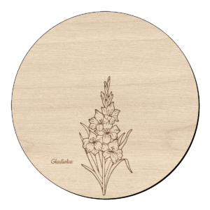 Houten bloem cirkel met gladiool klein en naam