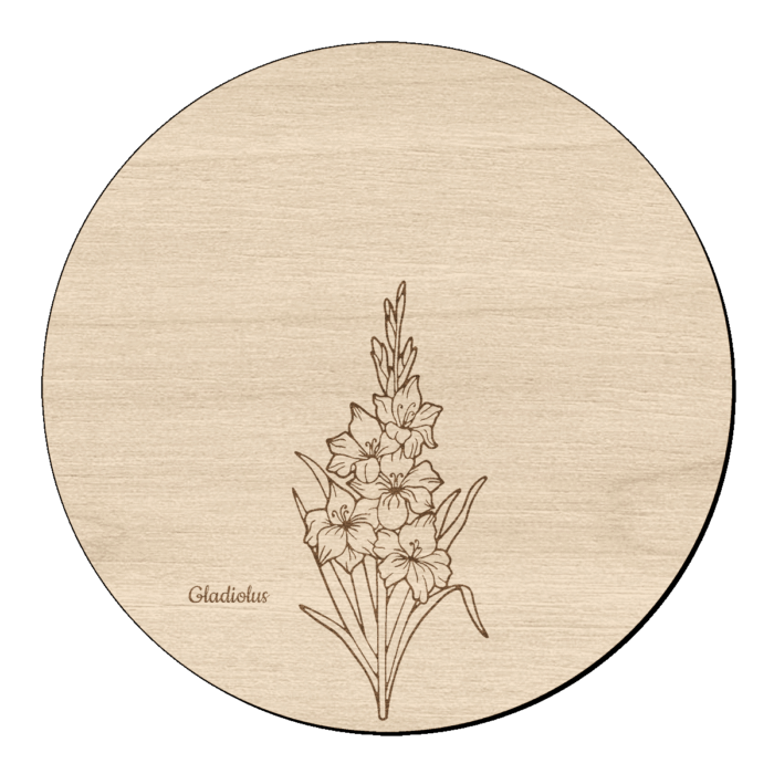 Houten bloem cirkel met gladiool klein en naam