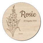Houten bloem cirkel met gladiool en naam