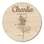 Houten bloem cirkel met meidoorn klein en naam