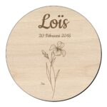 Houten bloem cirkel iris klein met naam
