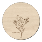 Houten bloem cirkel met lelietje van dalen klein en naam