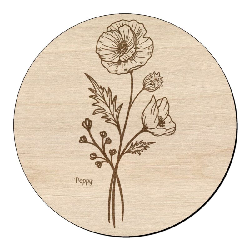 Houten bloem cirkel met papaver