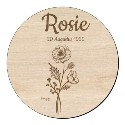 Houten bloem cirkel met papaver klein en naam