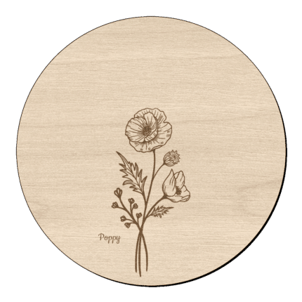 Houten bloem cirkel met papaver klein en naam