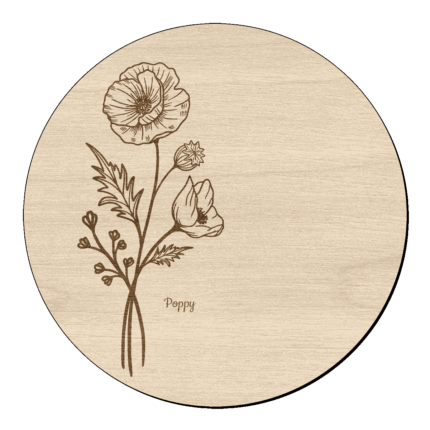 Houten bloem cirkel met papaver en naam