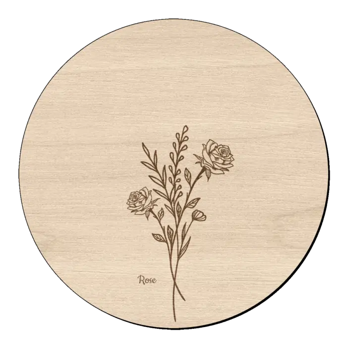 Houten bloem cirkel met roos klein en naam
