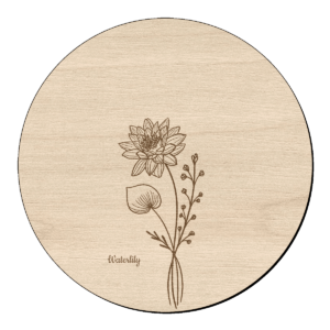 Houten bloem cirkel met waterlelie klein en naam 1 Houten bloem cirkel met waterlelie klein en naam