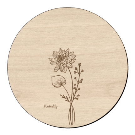 Houten bloem cirkel met waterlelie klein en naam