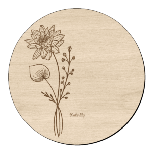 Houten bloem cirkel met waterlelie en naam 1 Houten bloem cirkel met waterlelie en naam