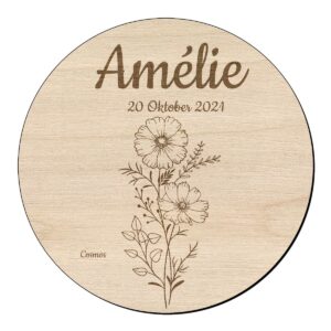 Houten bloem cirkel met cosmea klein en naam