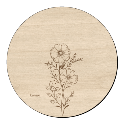 Houten bloem cirkel met cosmea klein en naam