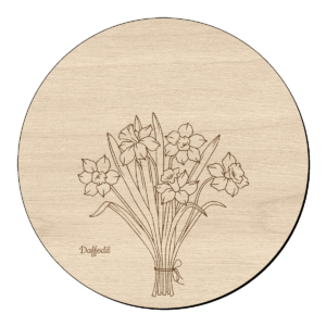 Houten bloem cirkel met narcis klein en naam 1 Houten bloem cirkel met narcis klein en naam