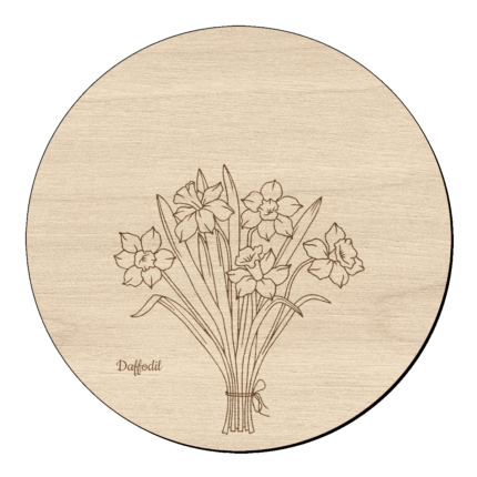 Houten bloem cirkel met narcis klein en naam