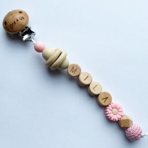 Speenkoord met naam bloem Roze