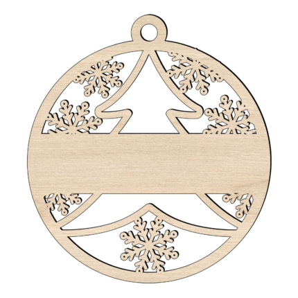 Houten Kerstbal met Uitgesneden Kerstboom en Naam voorbeeld