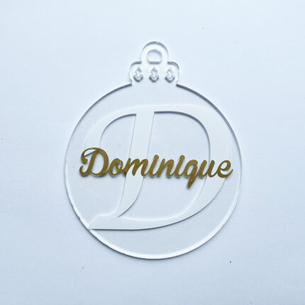 Plexiglas kerstbal met naam dubbel over