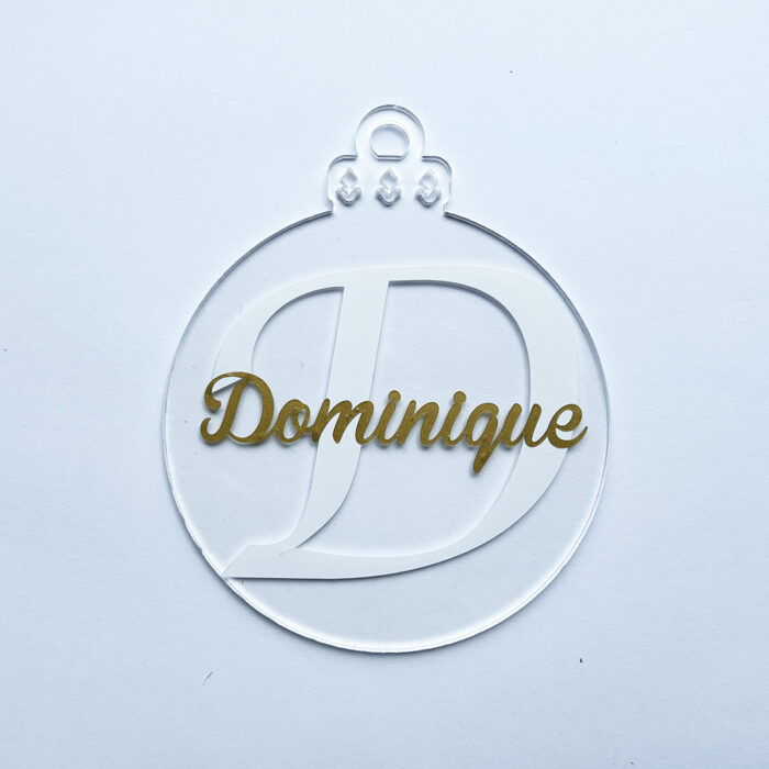 Plexiglas kerstbal met naam dubbel over