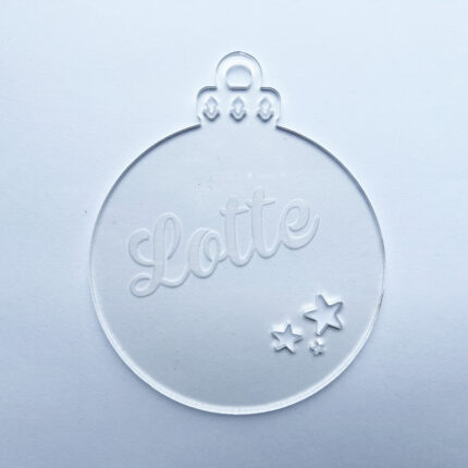 Plexiglas kerstbal met naam ster over