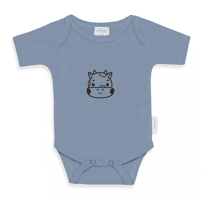 Romper met naam Uni Line grijs blauw koetje