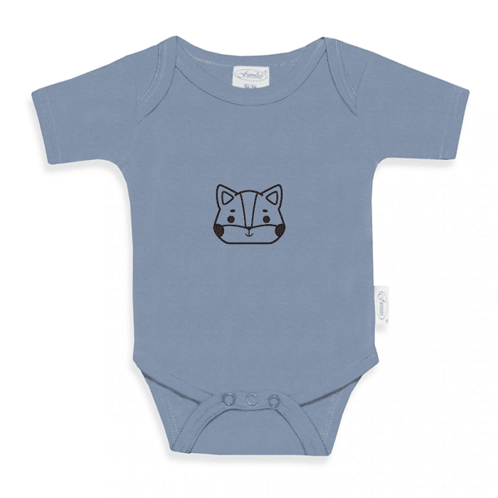 Romper met naam Uni Line grijs blauw vosje
